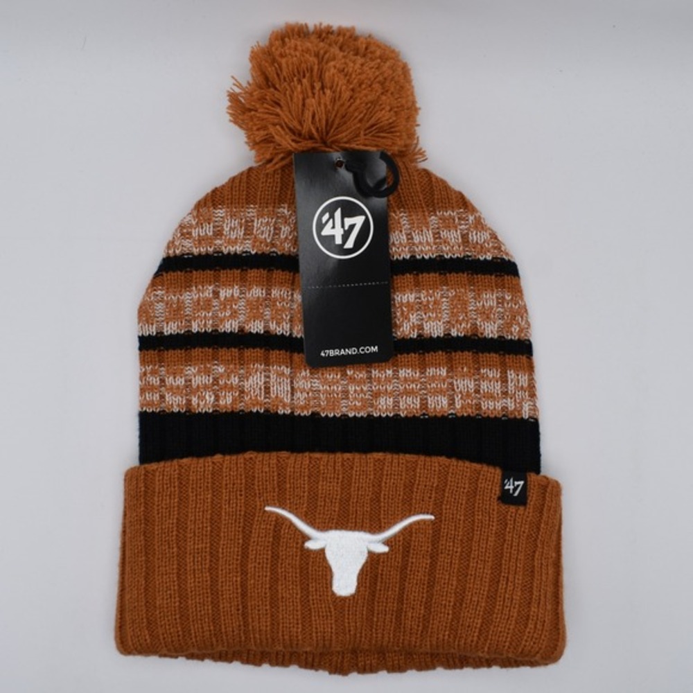 '47 Brand University of Texas Longhorns Pom‎ Cuff Knit Cap Hat Beanie Orange NWT
